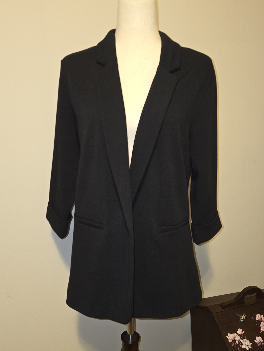 Maurices Black Longline Open-Front Blazer with Rolled Sleeves Sz XL